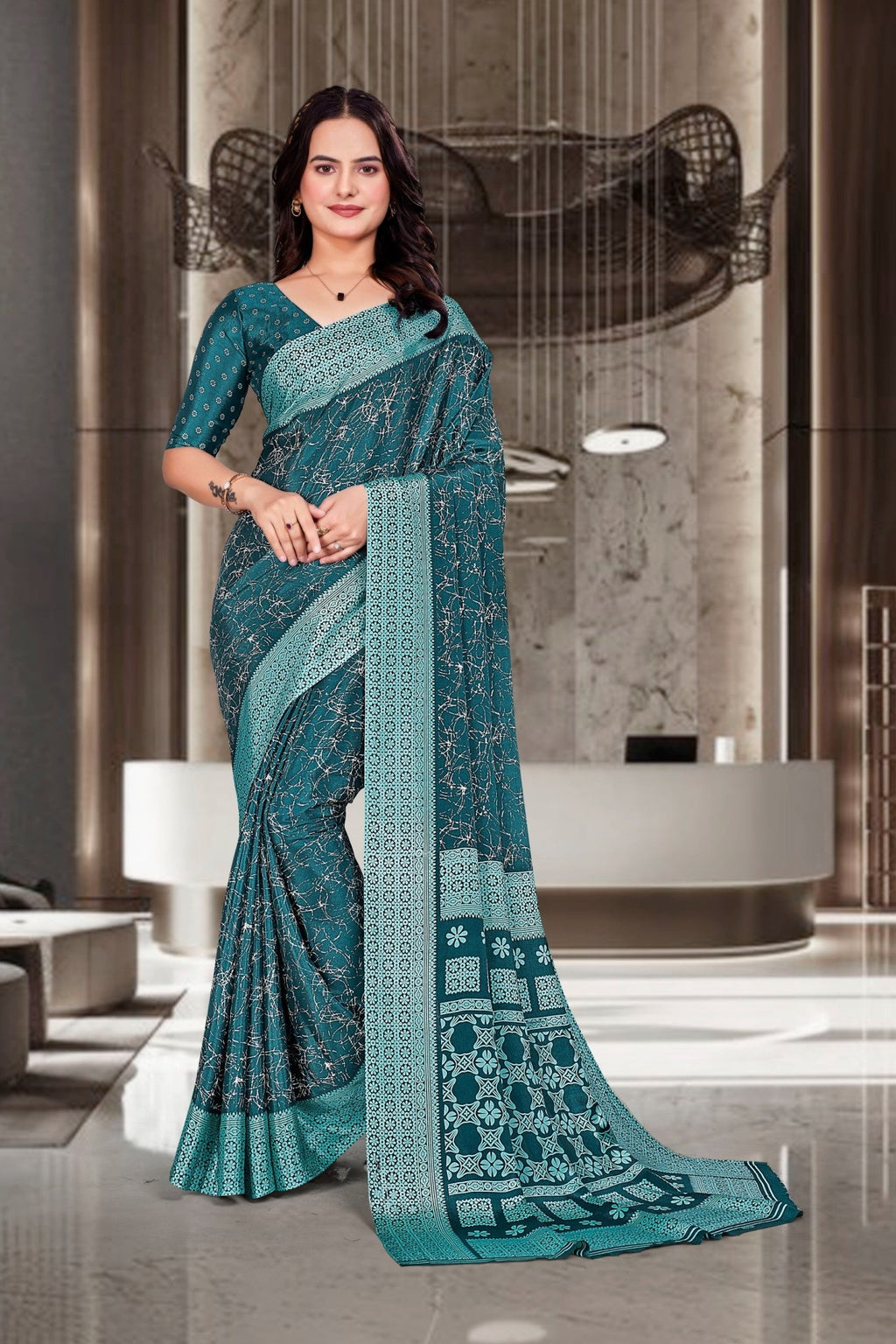 Blue Crepe Corporate Professional Saree - FeministaCrepe