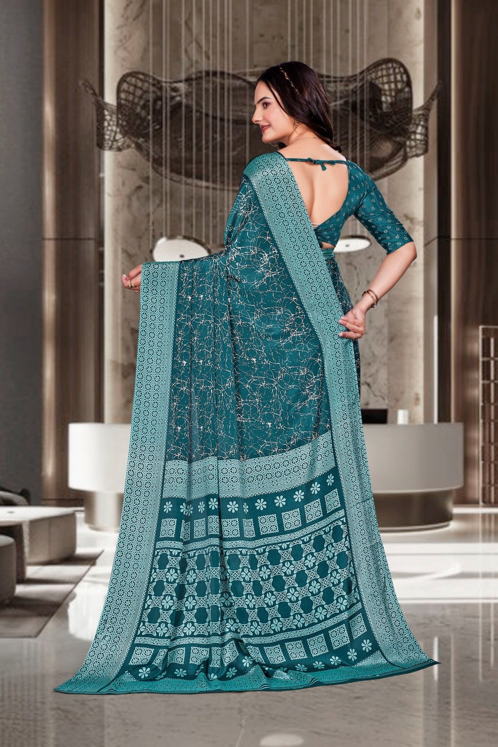 Blue Crepe Corporate Professional Saree - FeministaCrepe
