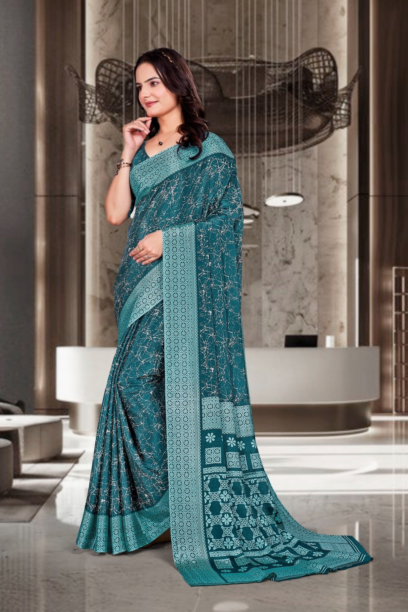 Blue Crepe Corporate Professional Saree - FeministaCrepe
