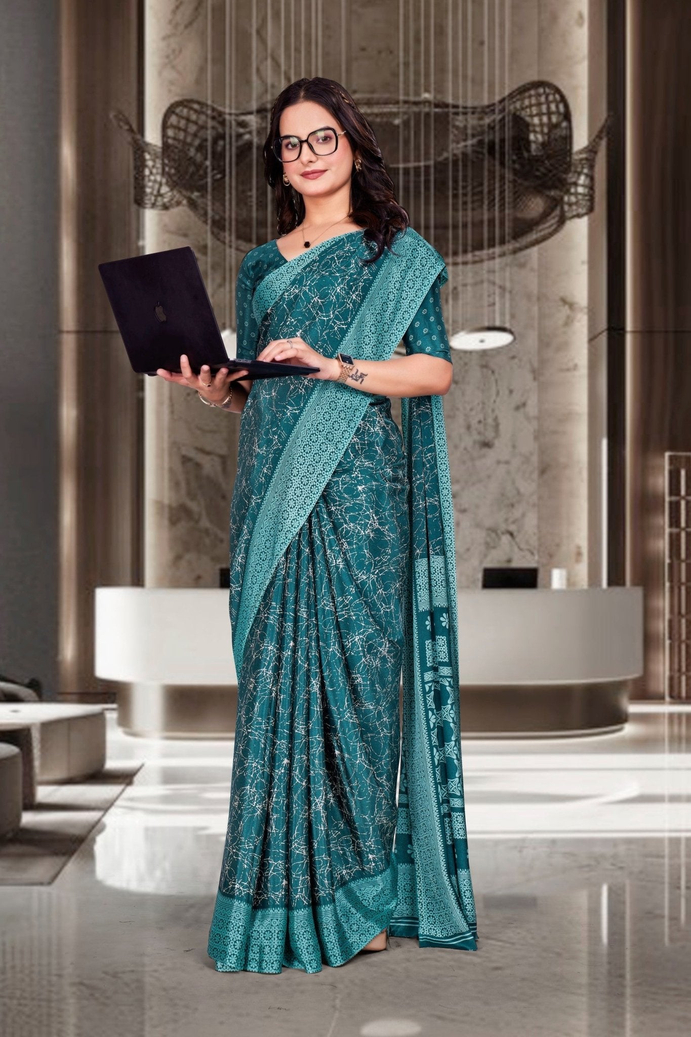 Blue Crepe Corporate Professional Saree - FeministaCrepe