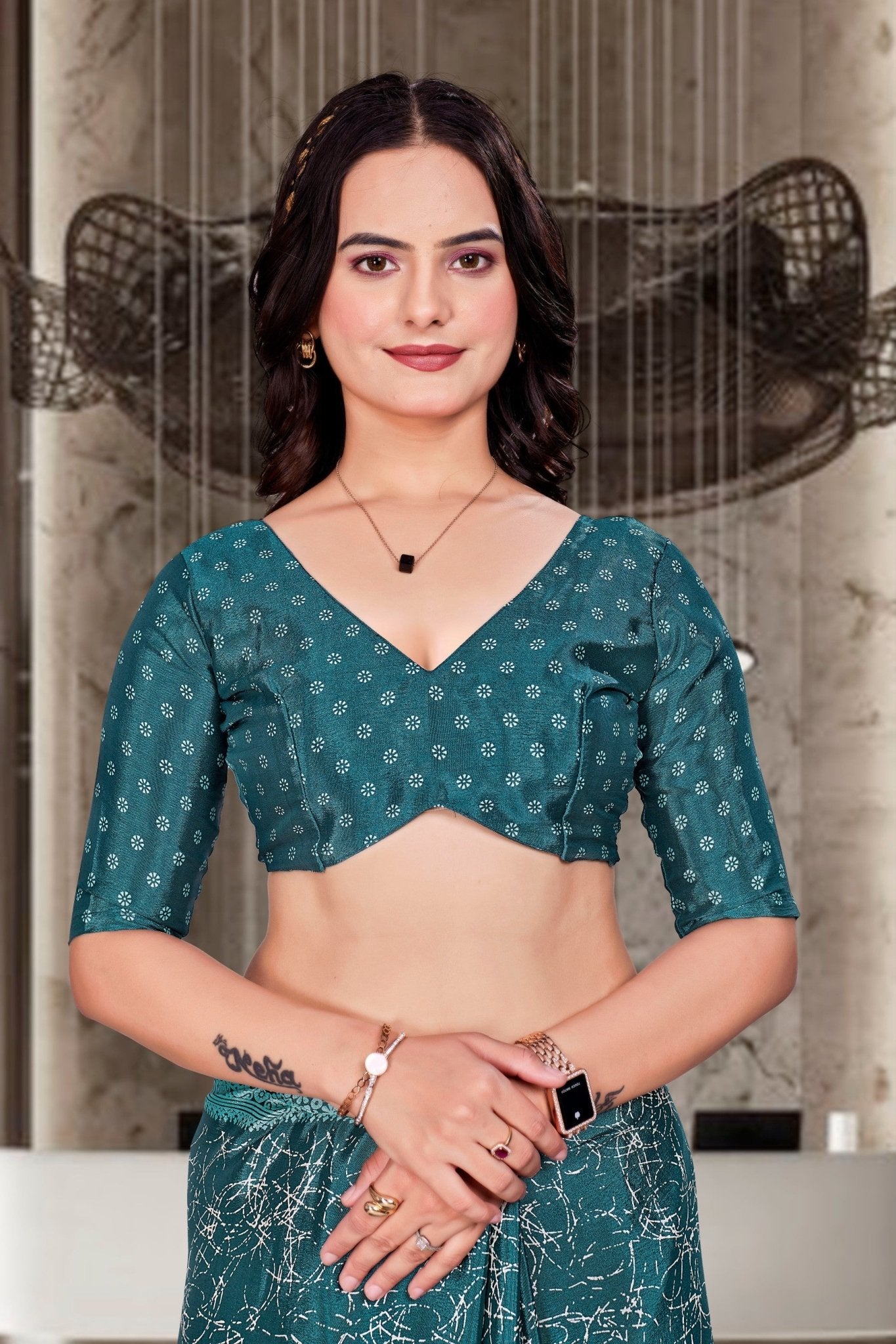 Blue Crepe Corporate Professional Saree - FeministaCrepe