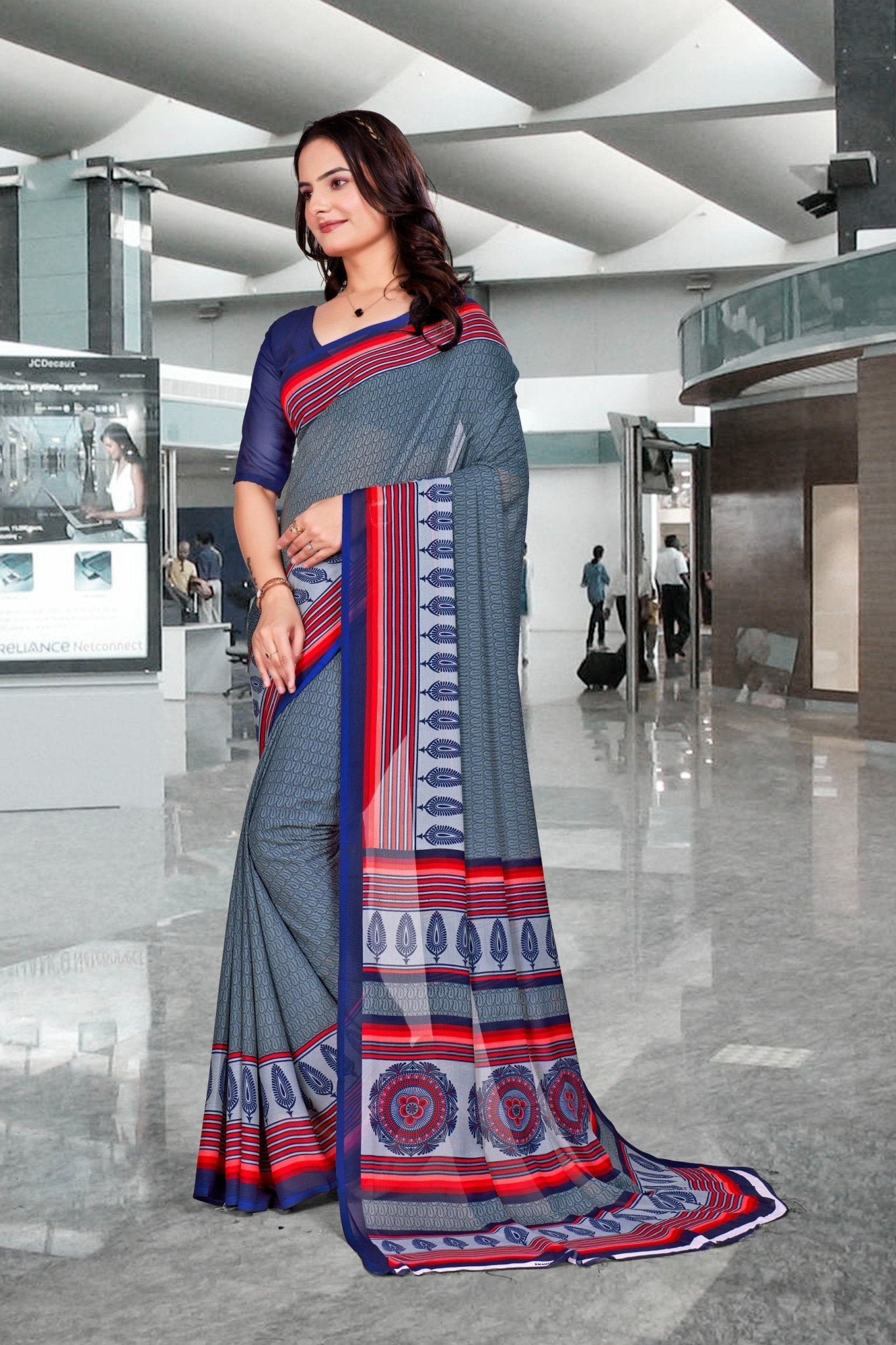 Grey Georgette Professional Office Saree - FeministaGeorgette