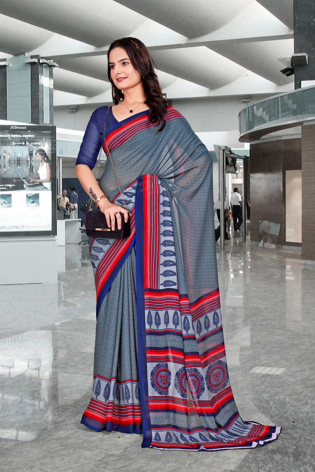 Grey Georgette Professional Office Saree - FeministaGeorgette