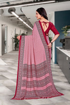 Pink Georgette Workplace Uniform Saree - FeministaGeorgette