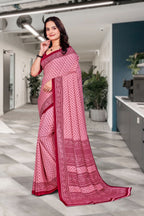 Pink Georgette Workplace Uniform Saree - FeministaGeorgette