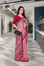 Pink Georgette Workplace Uniform Saree - FeministaGeorgette