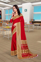 Red Georgette Corporate Uniform Saree - FeministaGeorgette