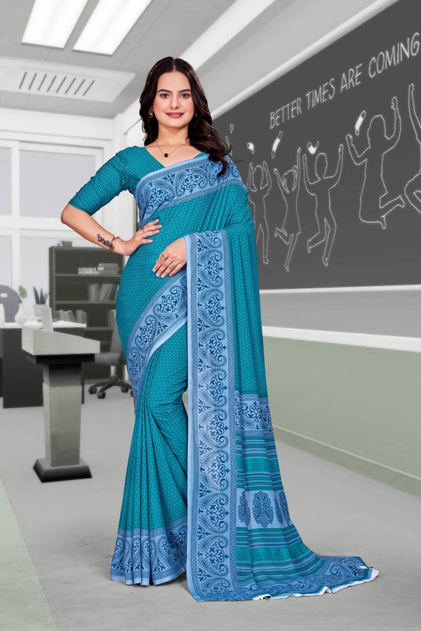 Blue Georgette Corporate Professional Saree - FeministaGeorgette
