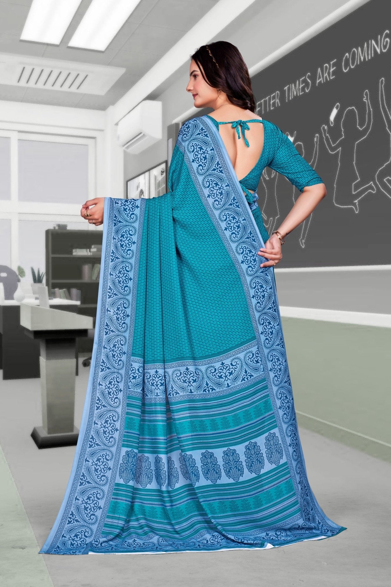 Blue Georgette Corporate Professional Saree - FeministaGeorgette