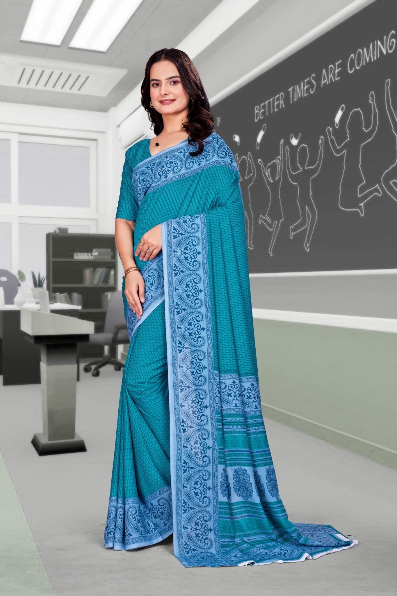 Blue Georgette Corporate Professional Saree - FeministaGeorgette