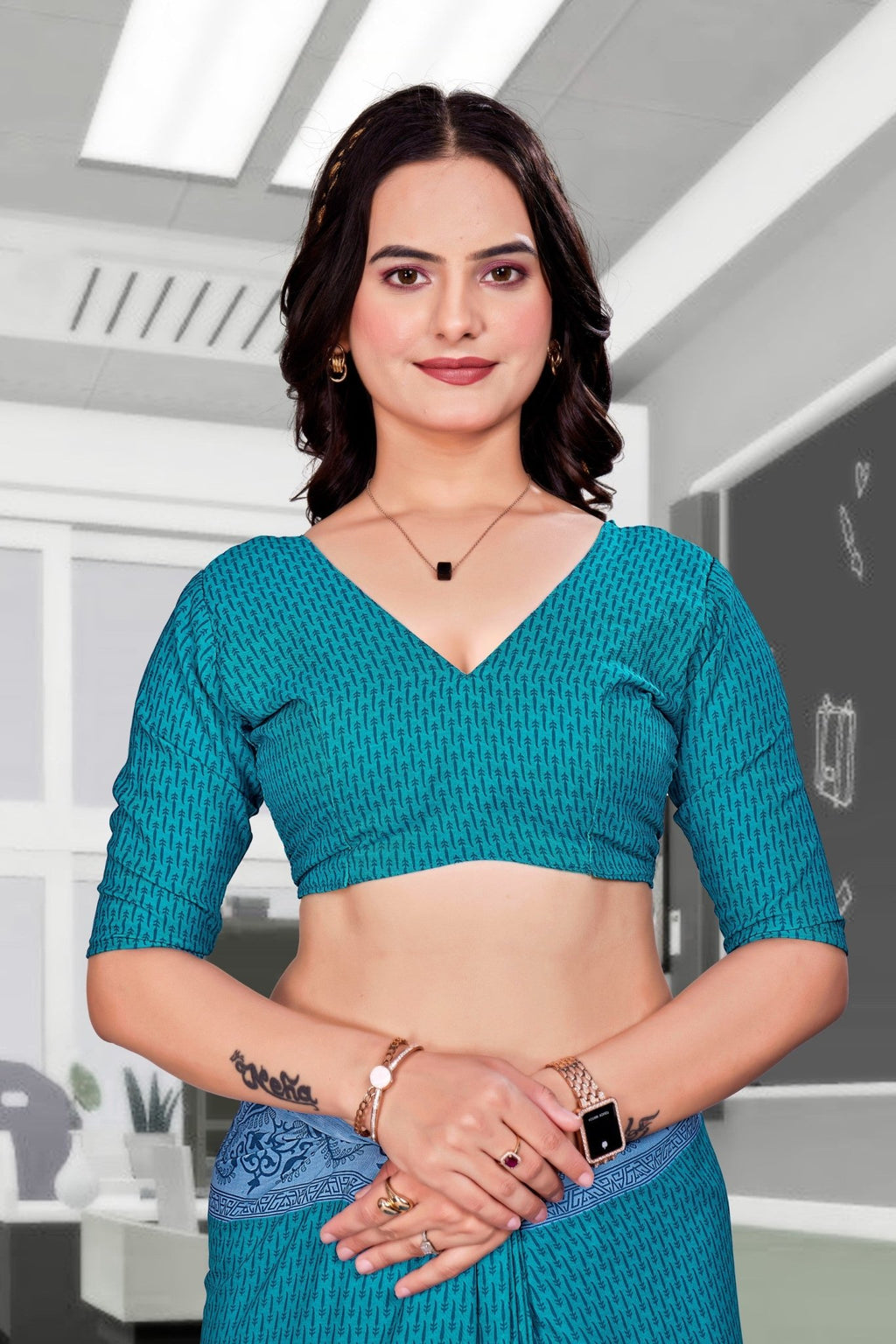 Blue Georgette Corporate Professional Saree - FeministaGeorgette