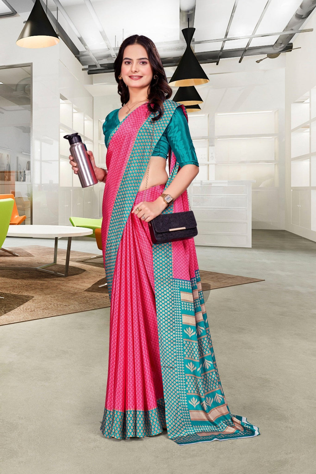 Pink Crepe Professional Teacher Saree - FeministaCrepe