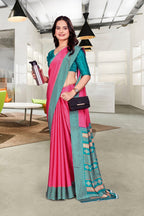 Pink Crepe Professional Teacher Saree - FeministaCrepe