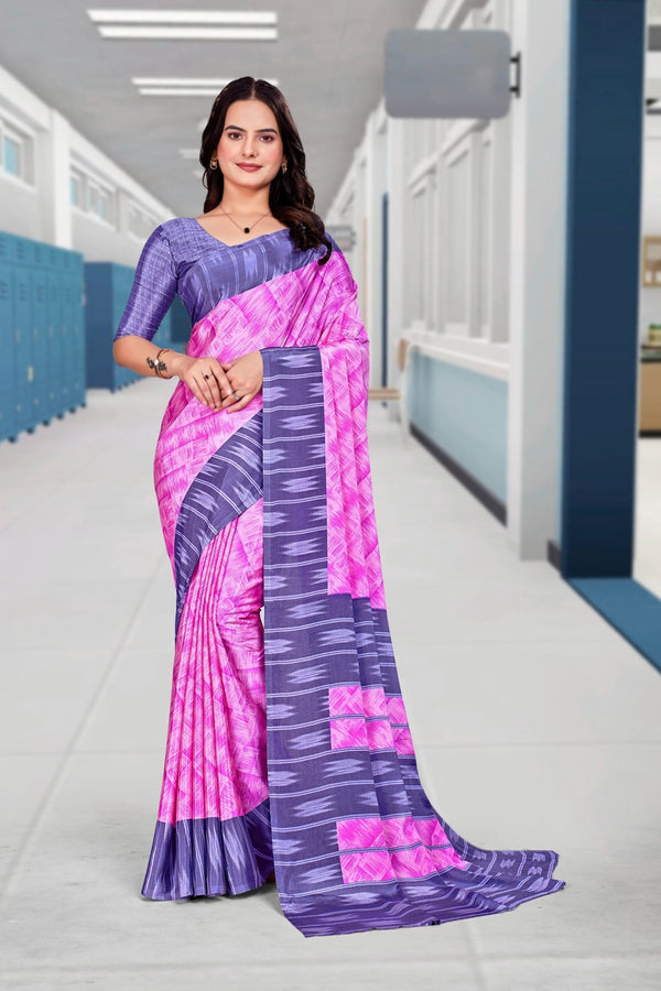 Pink Crepe Professional Teacher Saree - FeministaCrepe