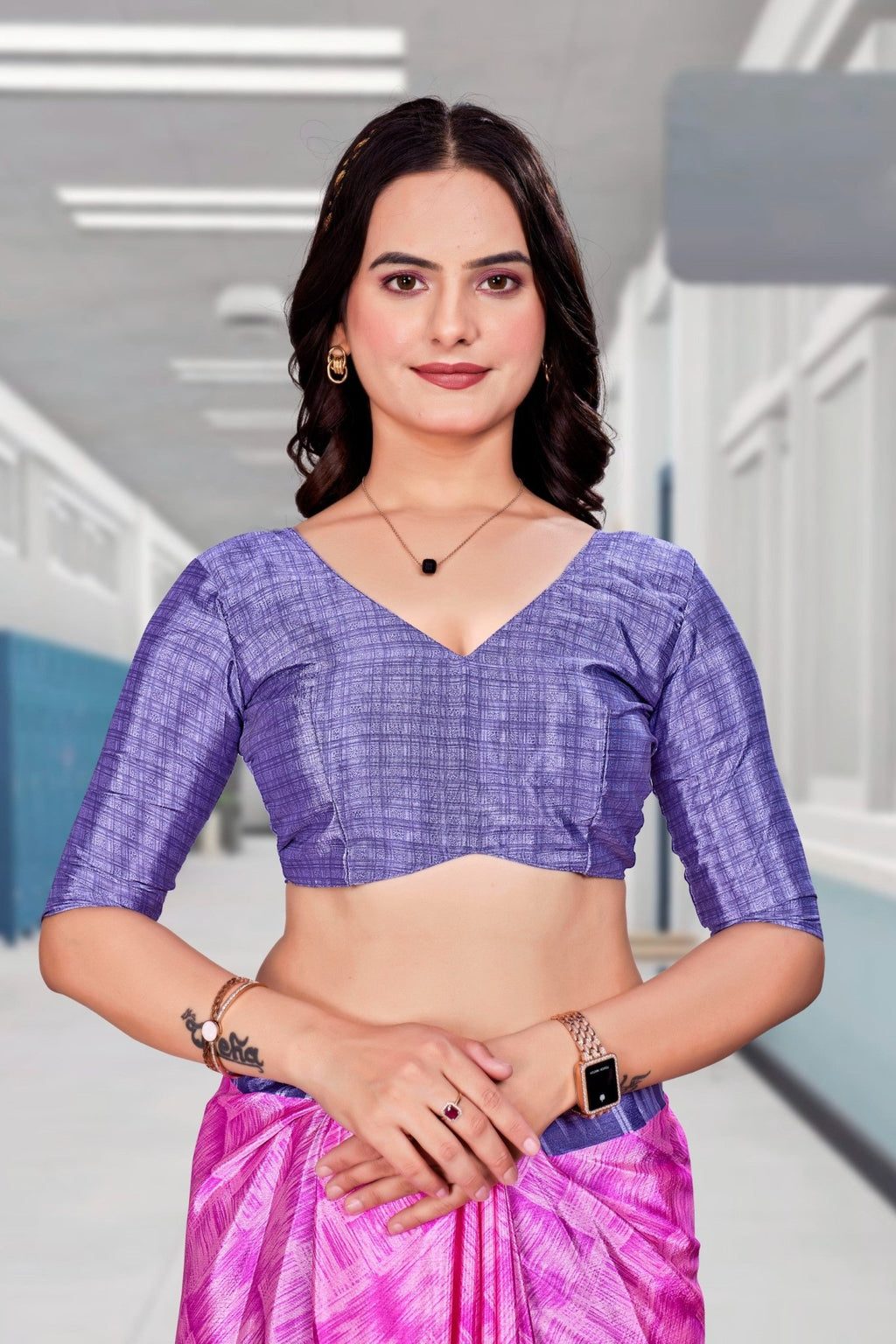 Pink Crepe Professional Teacher Saree - FeministaCrepe