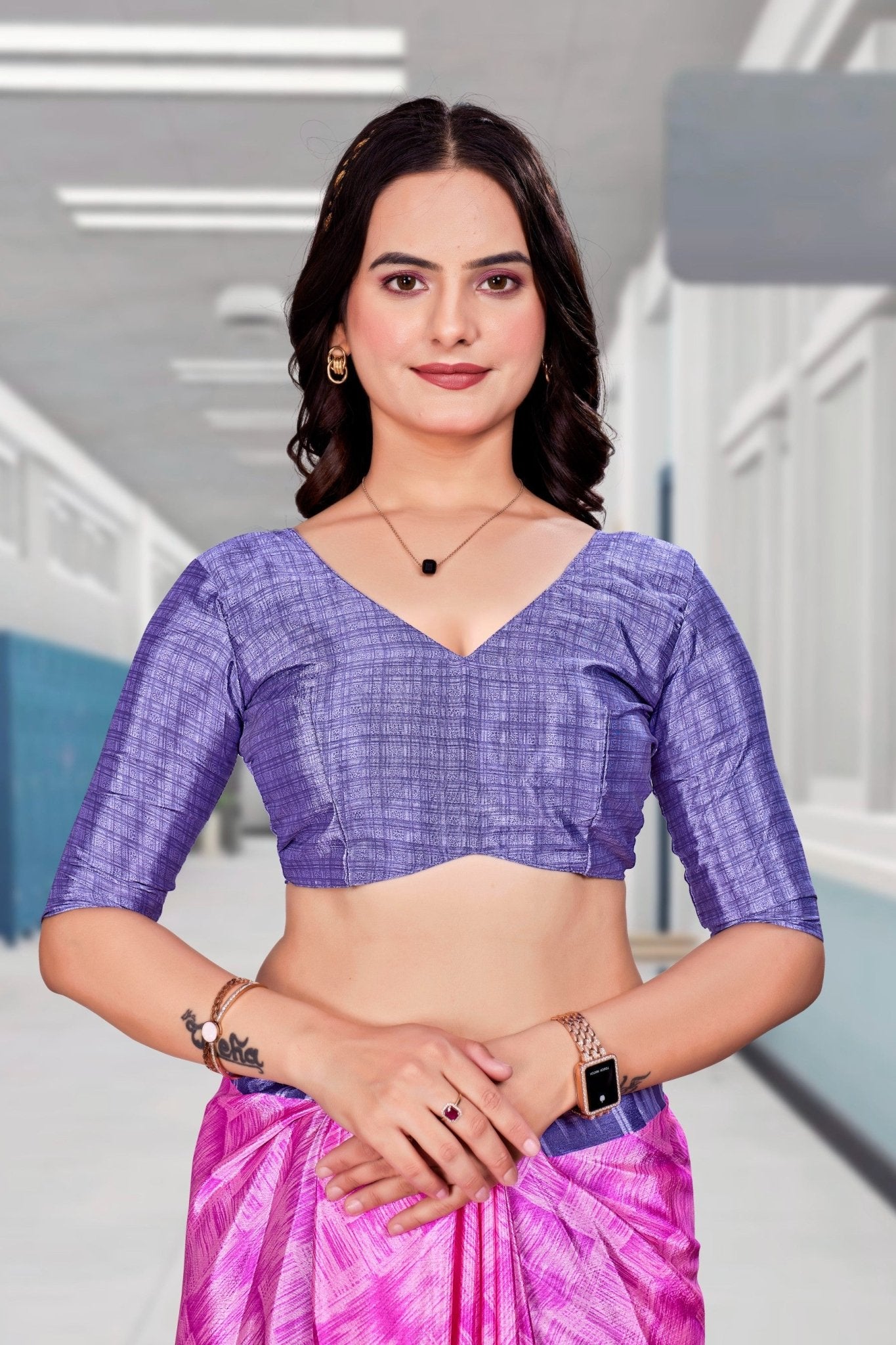 Pink Crepe Professional Teacher Saree - FeministaCrepe