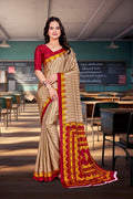Mustard Crepe Workplace Uniform Saree - FeministaCrepe