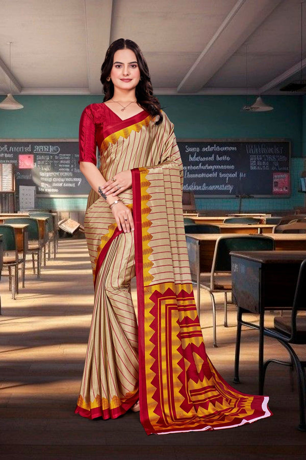 Mustard Crepe Workplace Uniform Saree - FeministaCrepe