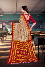 Mustard Crepe Workplace Uniform Saree - FeministaCrepe