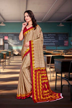 Mustard Crepe Workplace Uniform Saree - FeministaCrepe