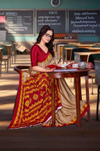 Mustard Crepe Workplace Uniform Saree - FeministaCrepe