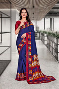Dark Blue Crepe Workplace Uniform Saree - FeministaCrepe