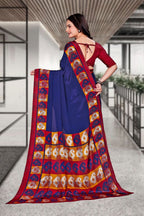 Dark Blue Crepe Workplace Uniform Saree - FeministaCrepe