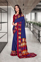 Dark Blue Crepe Workplace Uniform Saree - FeministaCrepe