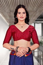 Dark Blue Crepe Workplace Uniform Saree - FeministaCrepe
