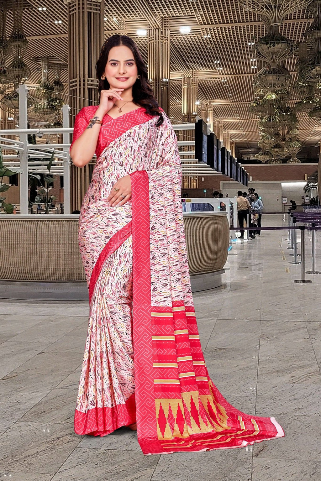 Cream Crepe Professional Teacher Saree - FeministaCrepe