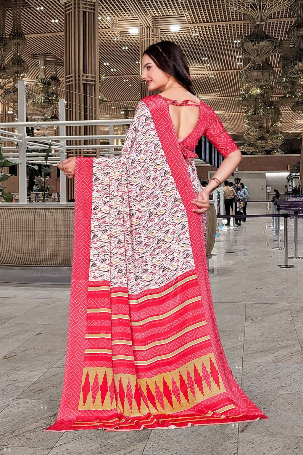 Cream Crepe Professional Teacher Saree - FeministaCrepe