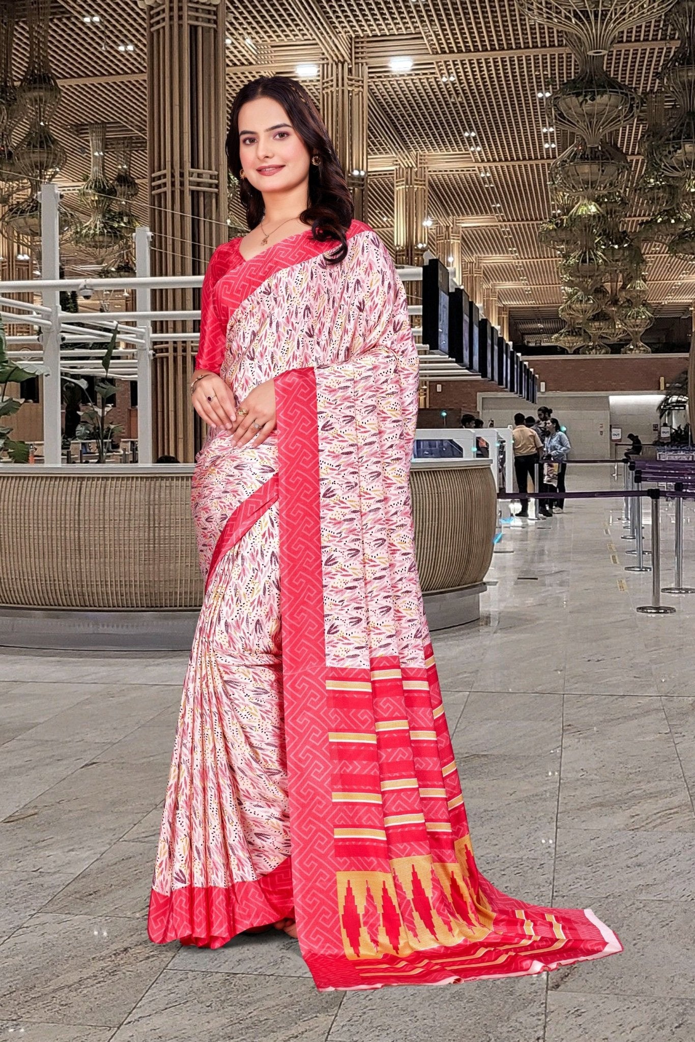 Cream Crepe Professional Teacher Saree - FeministaCrepe