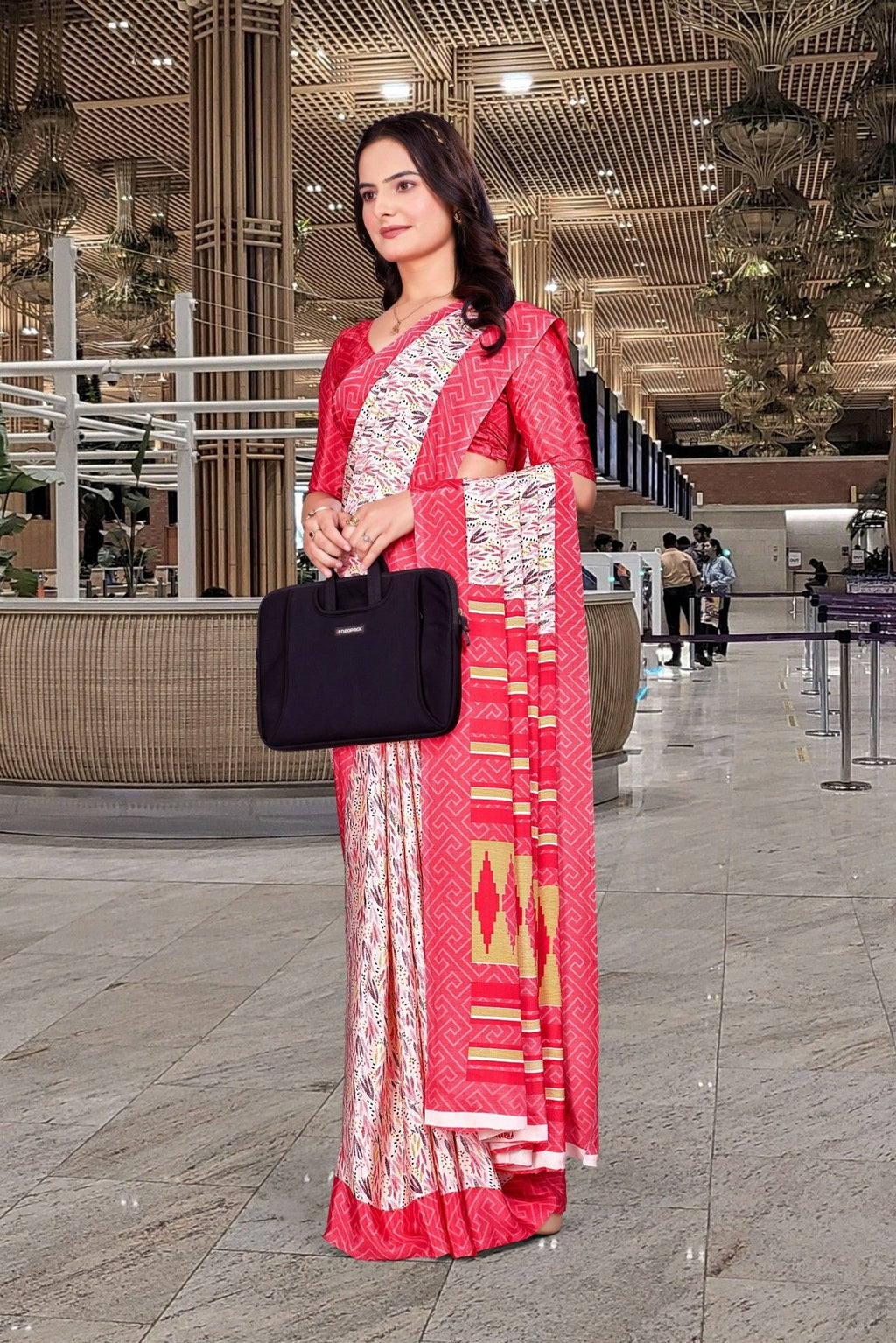 Cream Crepe Professional Teacher Saree - FeministaCrepe