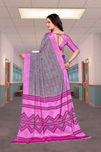 Pink Crepe School Uniform Saree for Teachers - FeministaCrepe