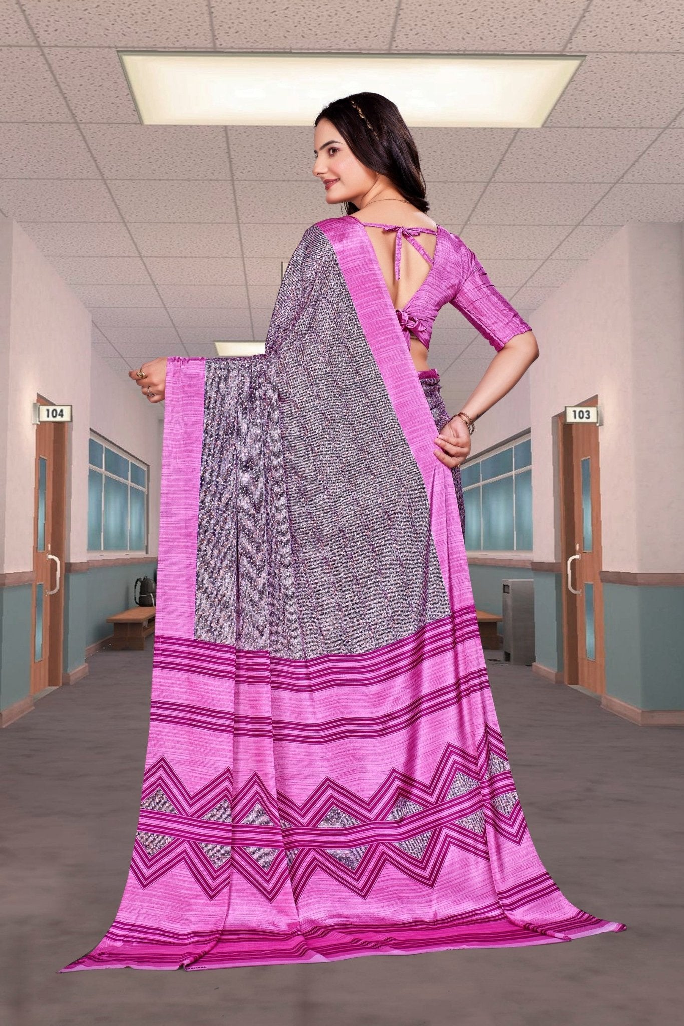 Pink Crepe School Uniform Saree for Teachers - FeministaCrepe