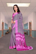 Pink Crepe School Uniform Saree for Teachers - FeministaCrepe
