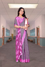 Pink Crepe School Uniform Saree for Teachers - FeministaCrepe