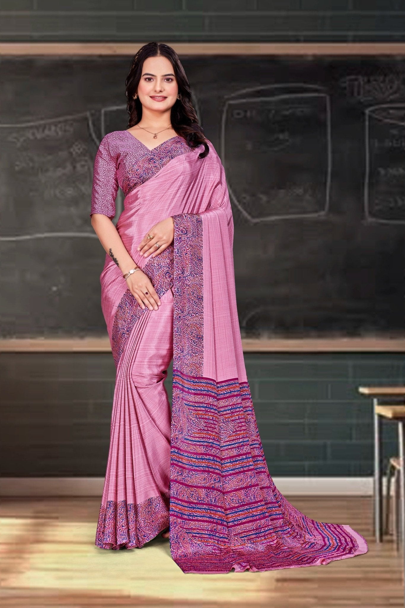 Pink Crepe Business Saree for Professionals - FeministaCrepe