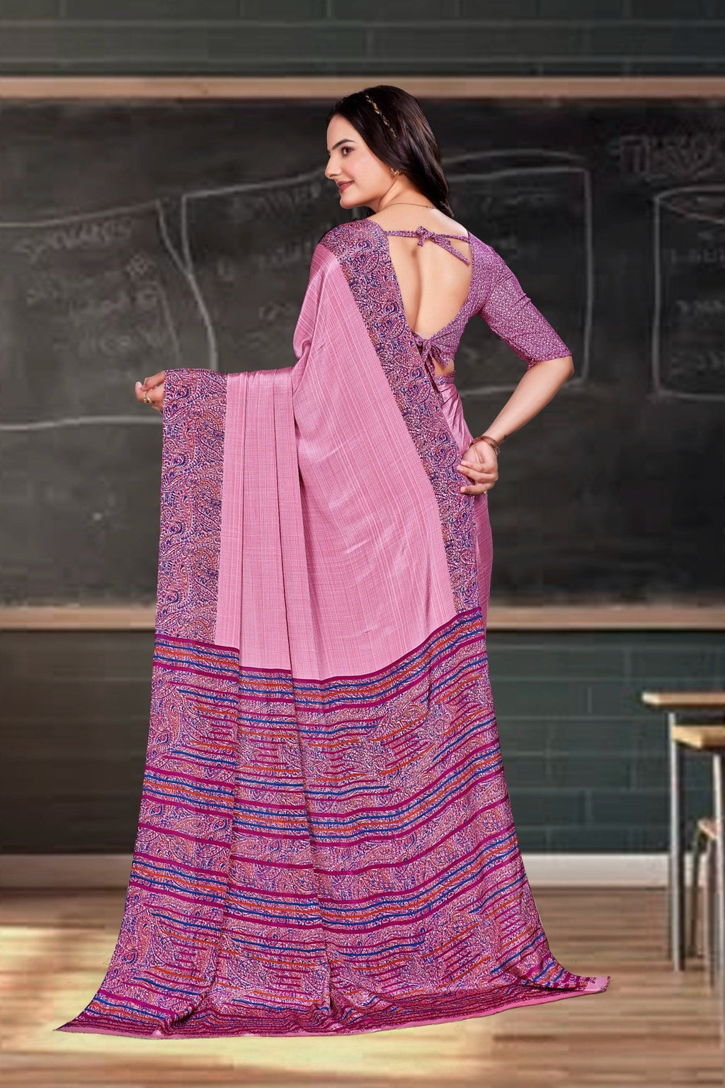 Pink Crepe Business Saree for Professionals - FeministaCrepe