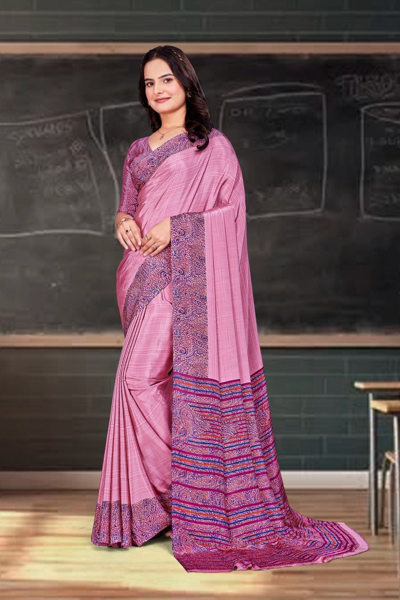 Pink Crepe Business Saree for Professionals - FeministaCrepe