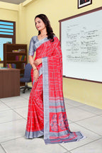 Red Crepe Professional Office Saree - FeministaCrepe