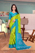 Light Green Crepe Teacher Edition Uniform Saree - FeministaCrepe