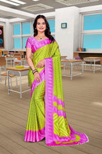 Light Green Crepe School Uniform Saree for Teachers - FeministaCrepe