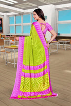 Light Green Crepe School Uniform Saree for Teachers - FeministaCrepe