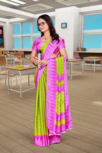 Light Green Crepe School Uniform Saree for Teachers - FeministaCrepe