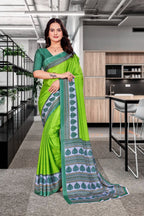 Light Green Crepe School Uniform Saree for Teachers - FeministaCrepe