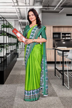 Light Green Crepe School Uniform Saree for Teachers - FeministaCrepe