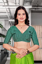 Light Green Crepe School Uniform Saree for Teachers - FeministaCrepe