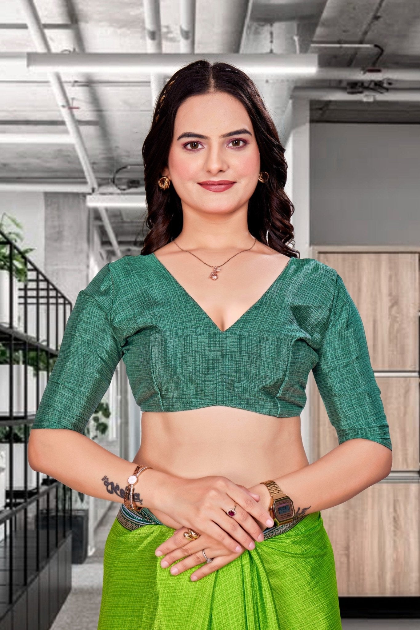 Light Green Crepe School Uniform Saree for Teachers - FeministaCrepe