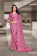 Pink Crepe Reception Staff Uniform Saree - FeministaCrepe